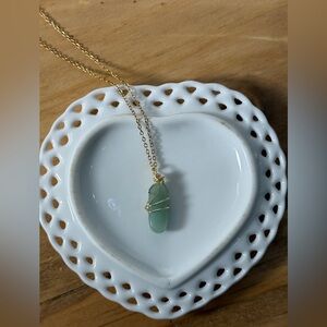 Genuine Jade Gemstone Gold wire wrapped pendant necklace handmade 18k plated